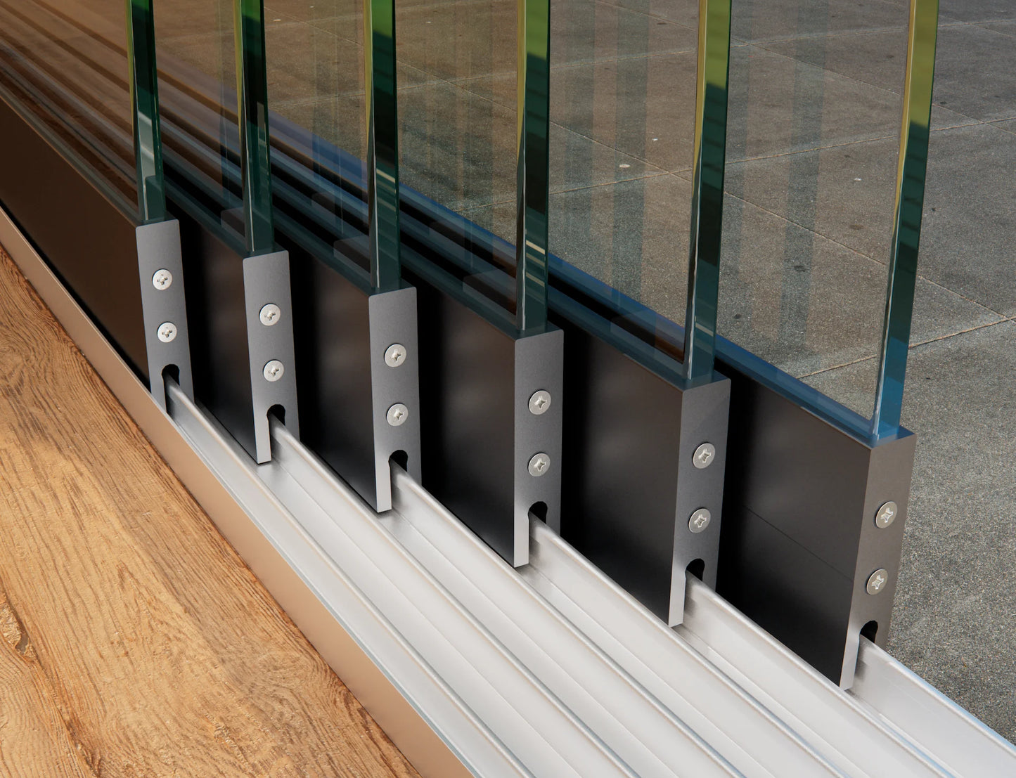 Glazen schuifwand, 6-rail systeem